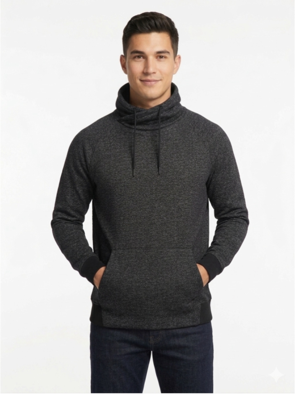 Men's H&M Funnel Neck Sweatshirt Black and Grey Medium 741